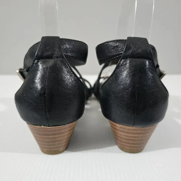 NEW Sofft Innis Sandal Womens 9.5 Black Leather Cheetah Print Strappy Wedge - Picture 9 of 13